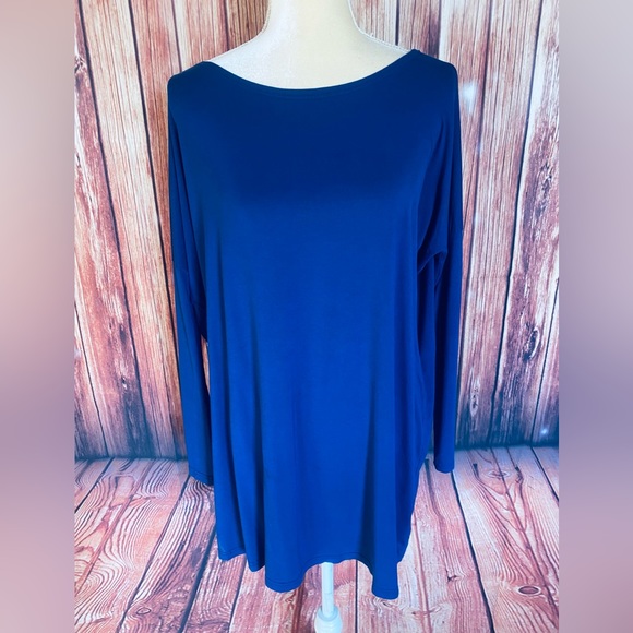 Women’s Medium Tunic Piko Dark Blue Soft Stretch Oversized 3/4 Sleeves - Picture 2 of 11